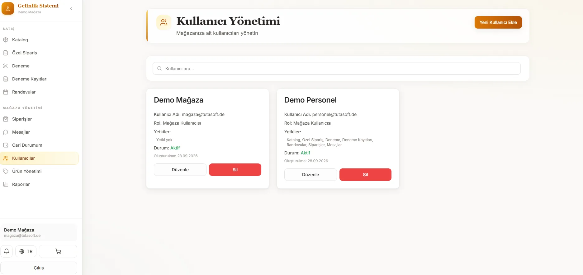 Mağaza paneli: kullanıcı yönetimi