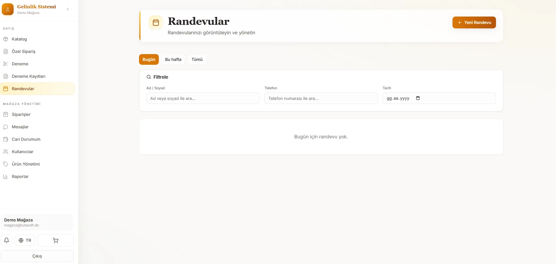 Mağaza paneli: randevular